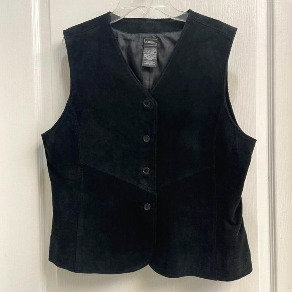Vintage Outbrook Black Suede Leather Vest Size Large 12/14 Western Style Lined - Picture 1 of 10